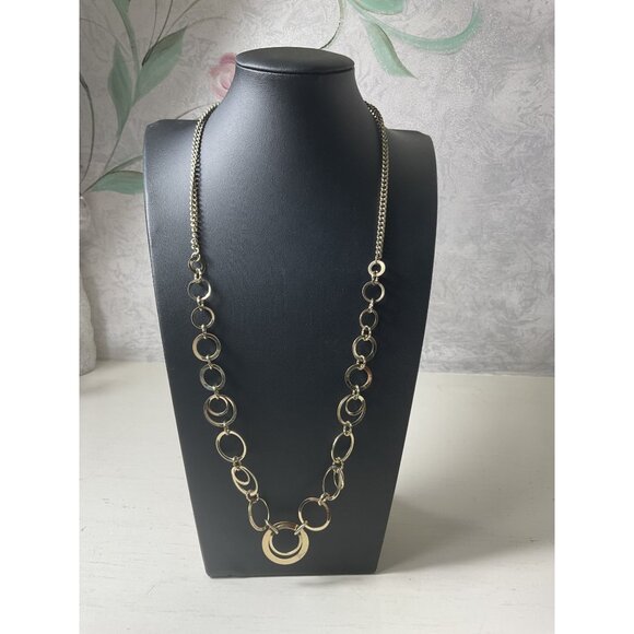 Silver-Tone Circle Link Necklace With Adjustable Chain - Picture 1 of 4